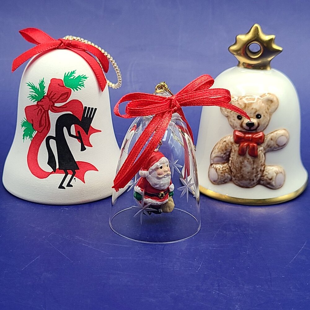 Vintage Christmas Bells Sandstone Kokopelli Goebel 1987 Teddy Clear Santa